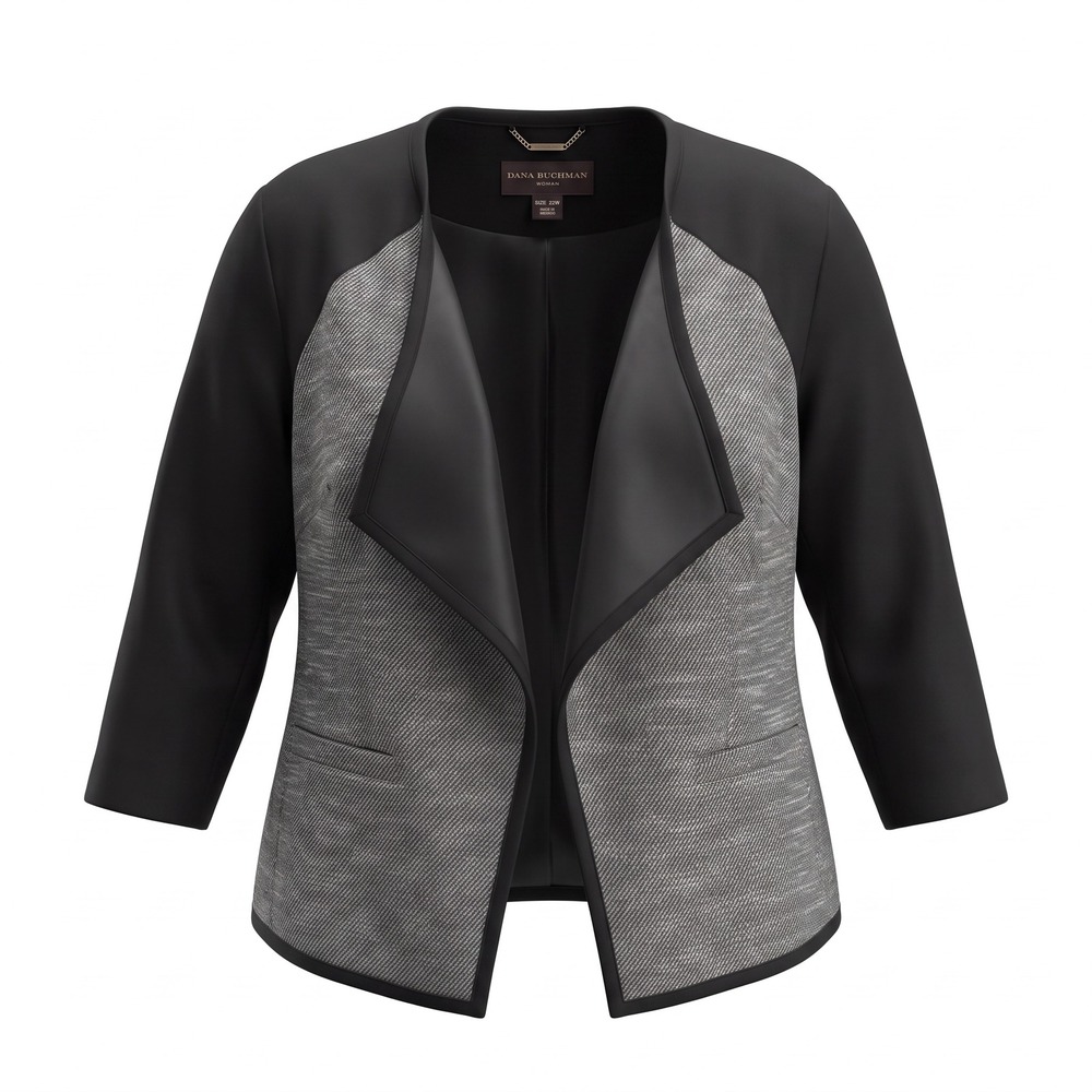 Dana Buchman Open Front Jacket 18W Black Grey Optic Geo Professional Career